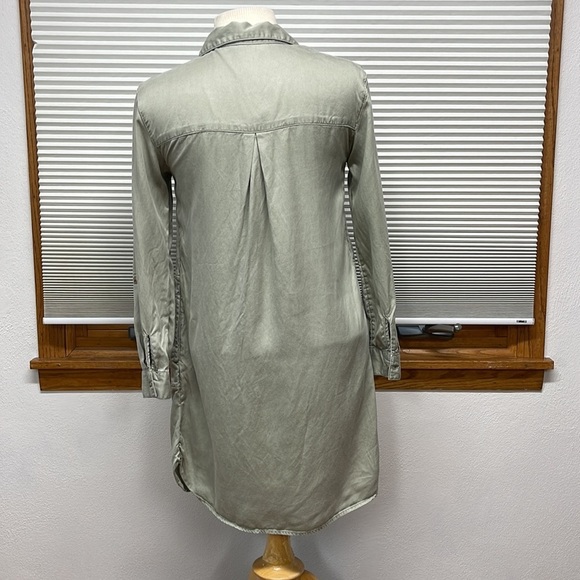 C&C California Sage Green 100% Roll Tab Sleeve Shirt Dress With Pockets Small - Picture 5 of 9